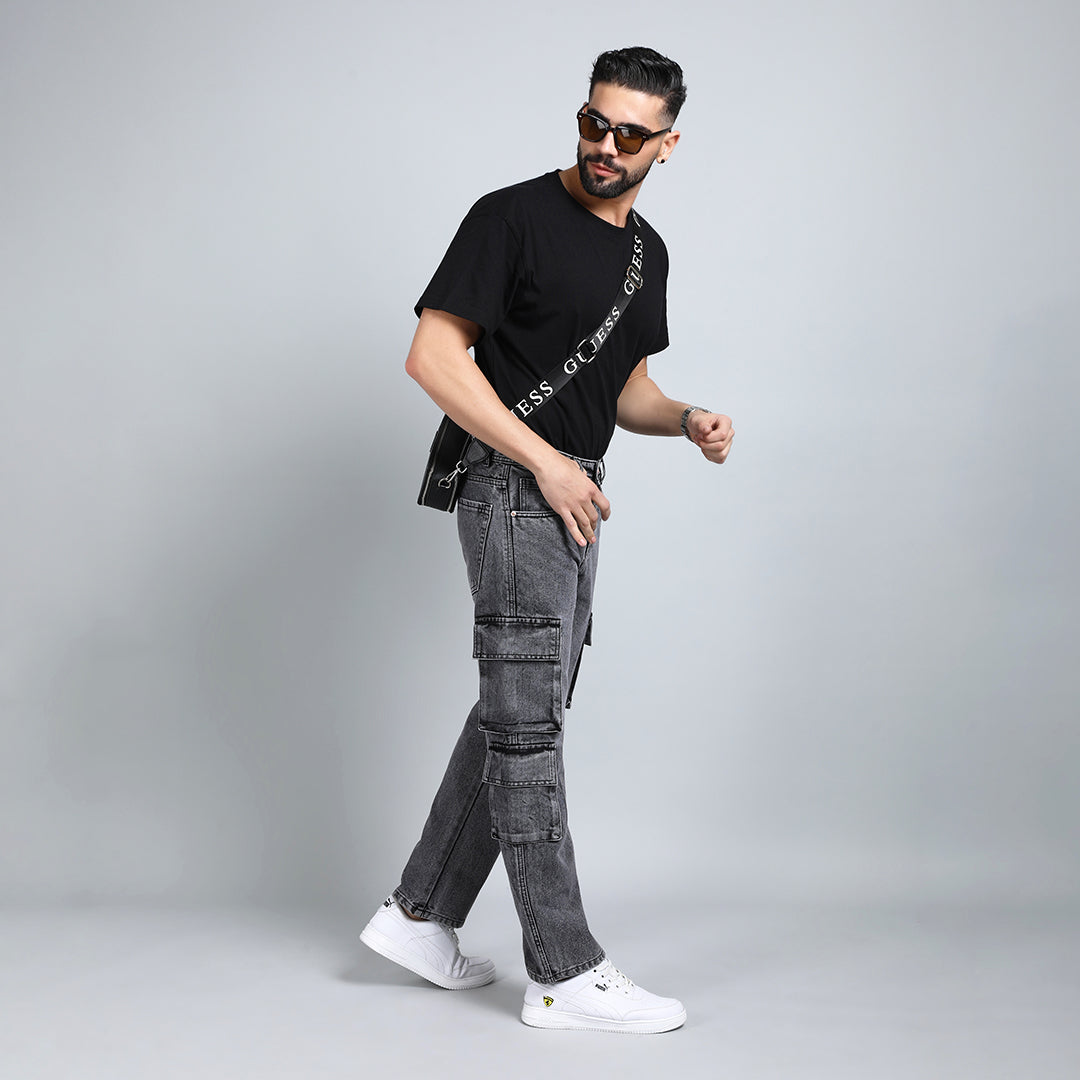 LIGHT GREY BAGGY CARGO FIT JEANS 4726-2