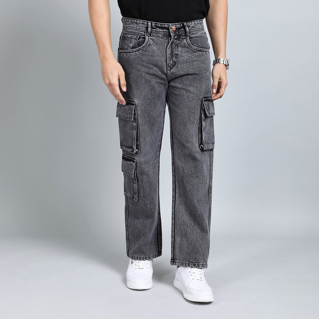 LIGHT GREY BAGGY CARGO FIT JEANS 4726-2