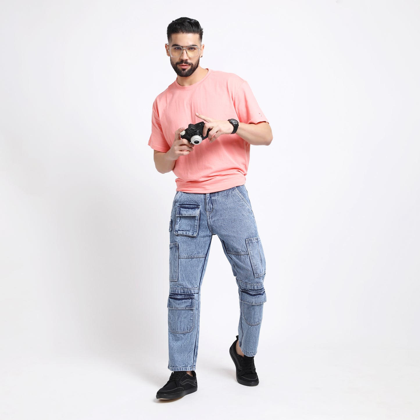CARGO LIGHT BLUE BAGGY FIT JEANS TEDDY 4787-2
