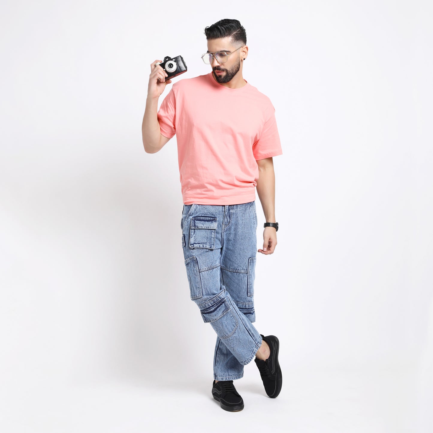 CARGO LIGHT BLUE BAGGY FIT JEANS TEDDY 4787-2