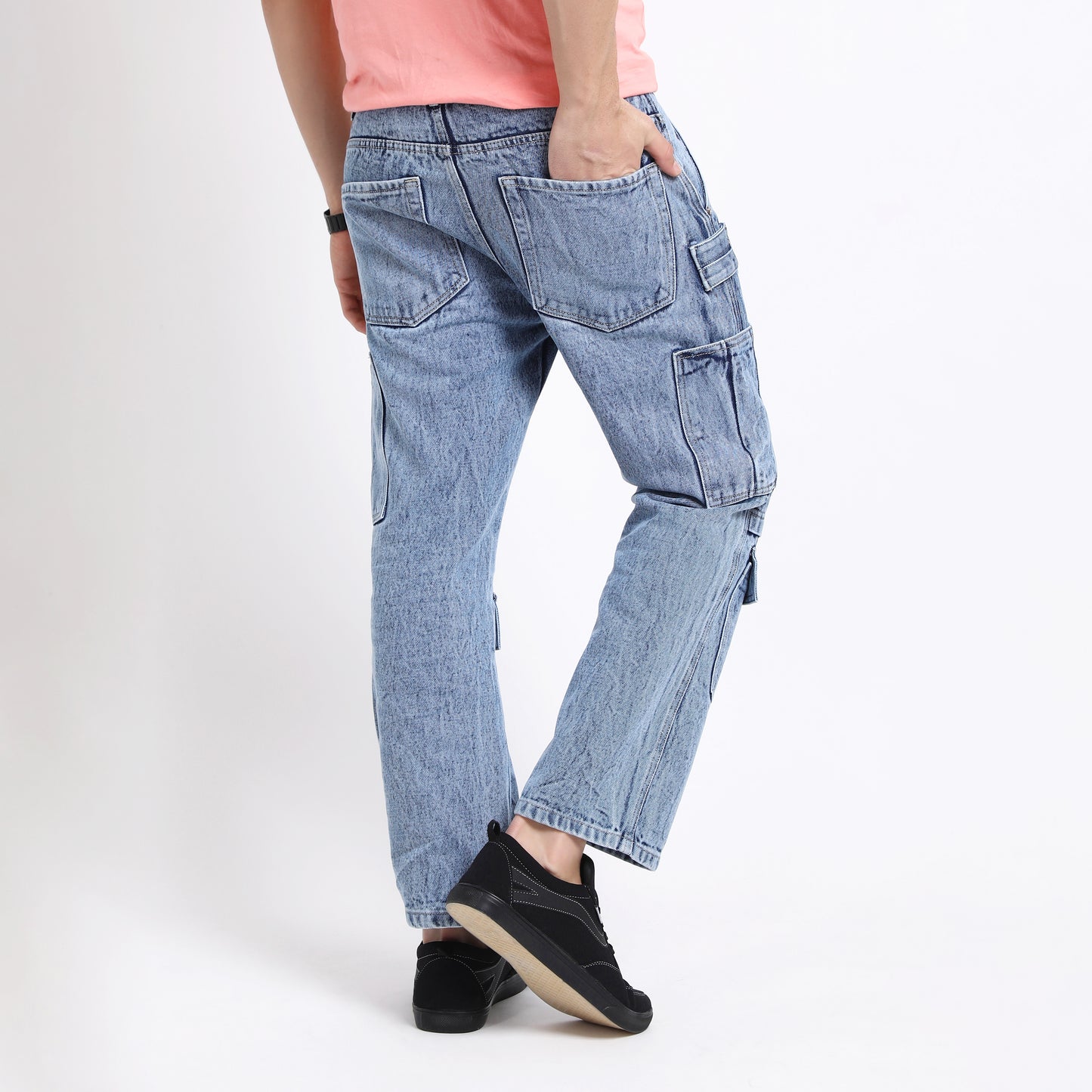 CARGO LIGHT BLUE BAGGY FIT JEANS TEDDY 4787-2