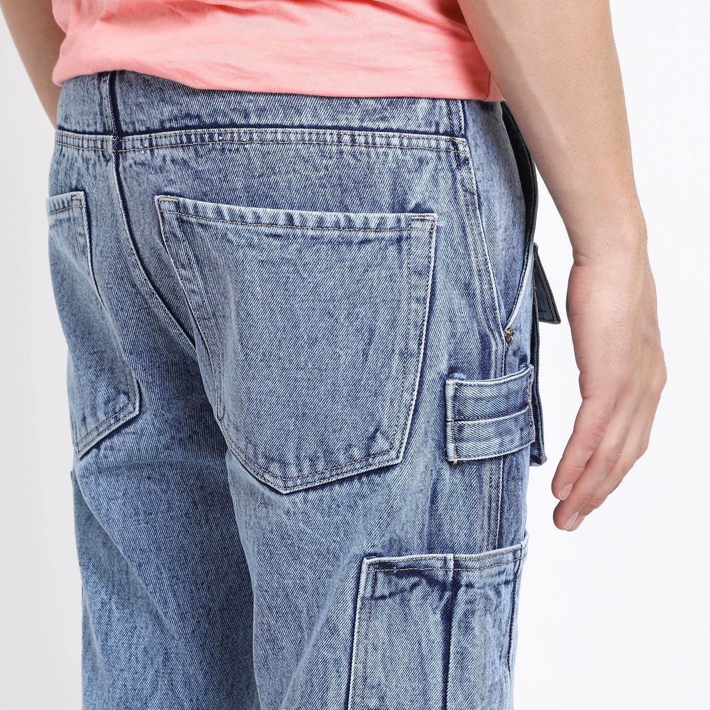 CARGO LIGHT BLUE BAGGY FIT JEANS TEDDY 4787-2