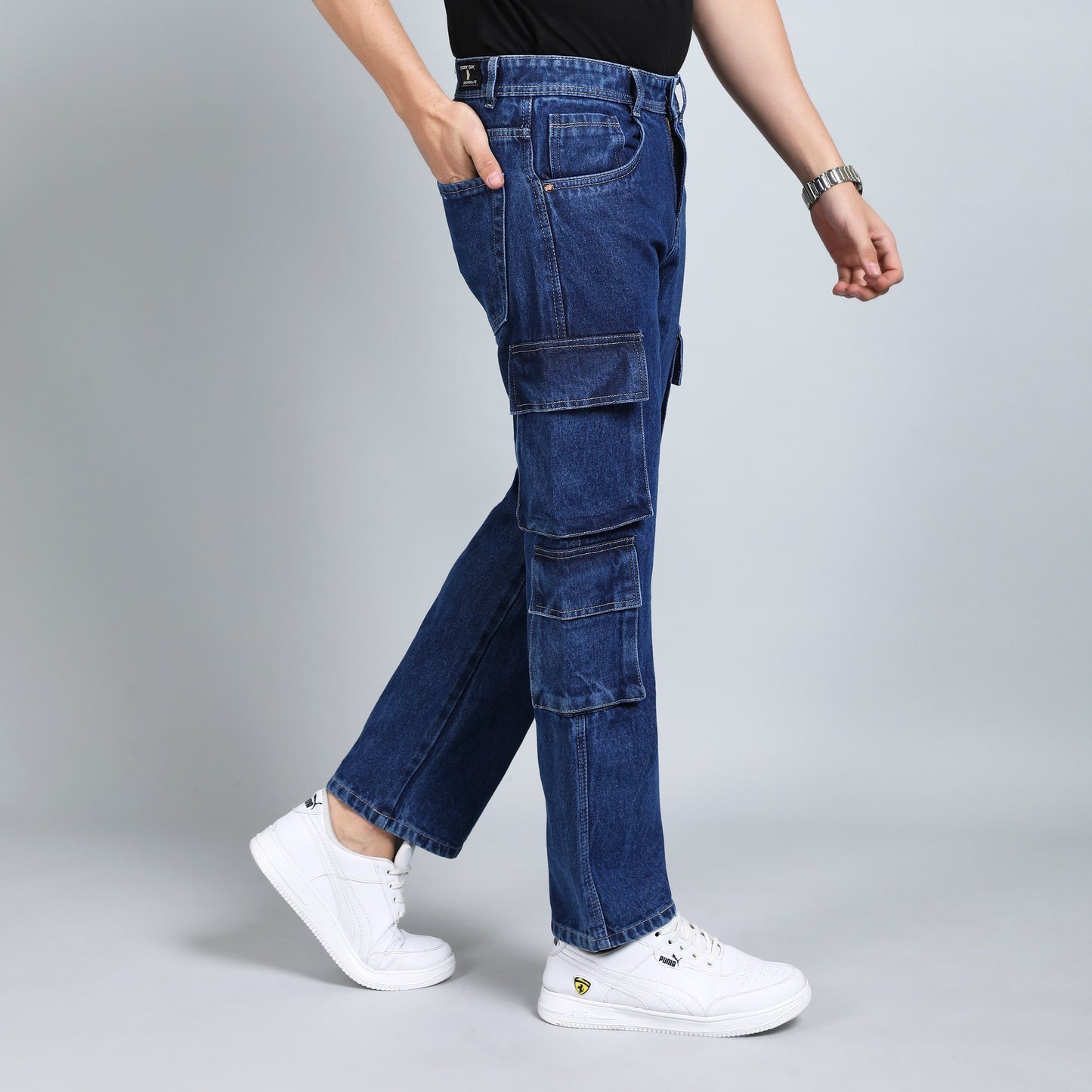 DARK BLUE BAGGY CARGO FIT JEANS 4639-1