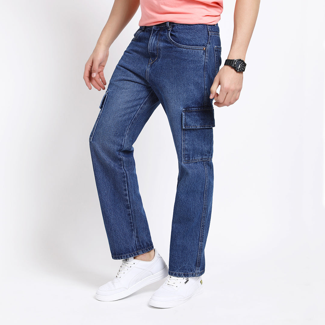 BLUE BAGGY CARGO FIT JEANS 4638-1