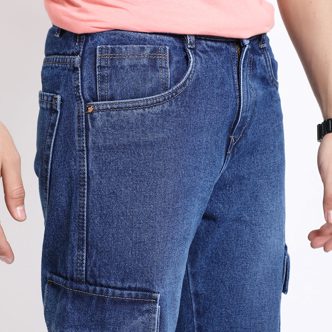 BLUE BAGGY CARGO FIT JEANS 4638-1