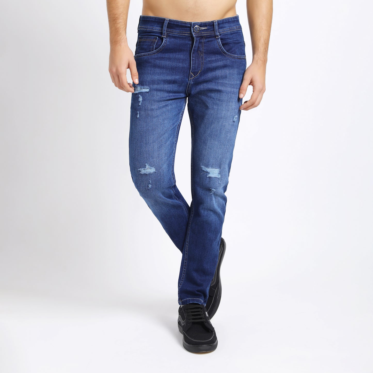 ANKLE DARK BLUE DISTRESSED JEANS FIT 4762-1