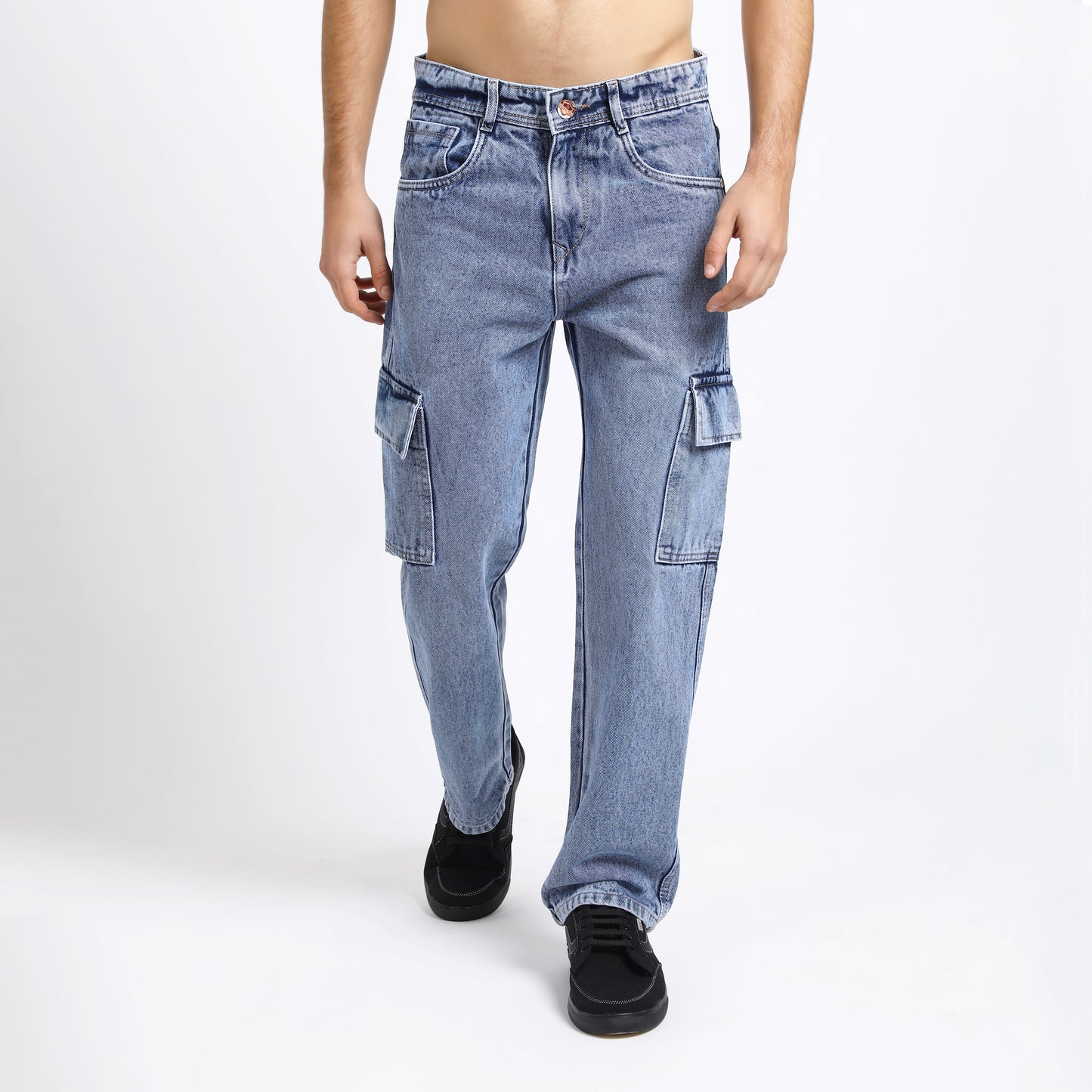 LIGHT BLUE BAGGY CARGO FIT JEAN 4638-2