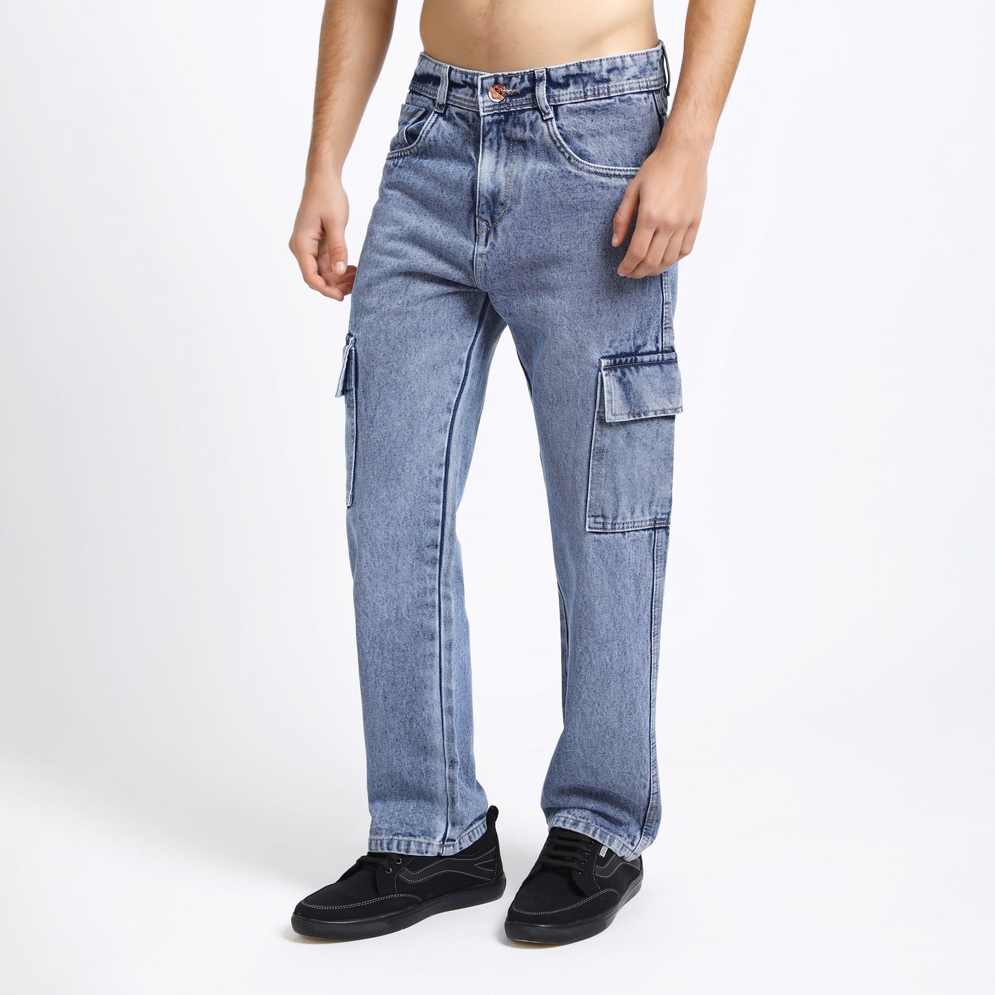 LIGHT BLUE BAGGY CARGO FIT JEAN 4638-2