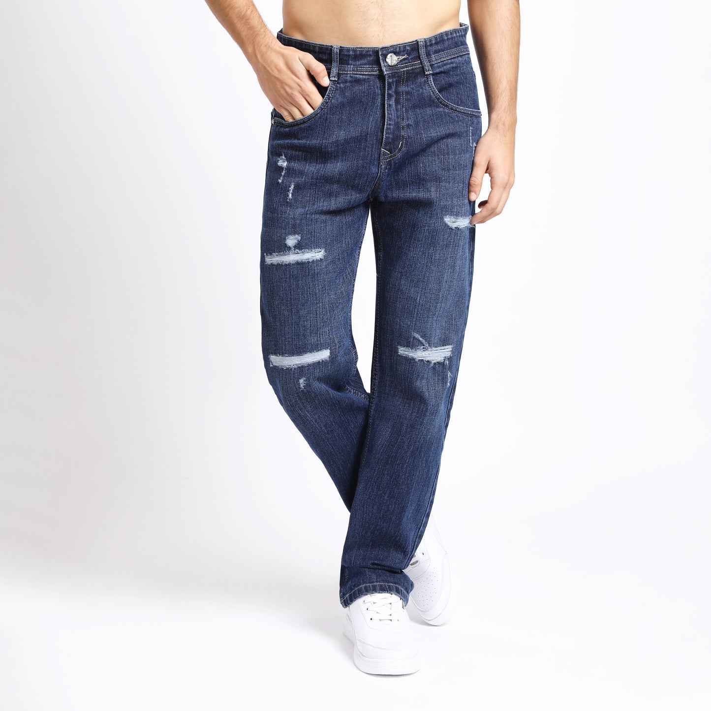 DARK GREY BAGGY FIT DISTRESSED JEANS TEDDY 4682-1