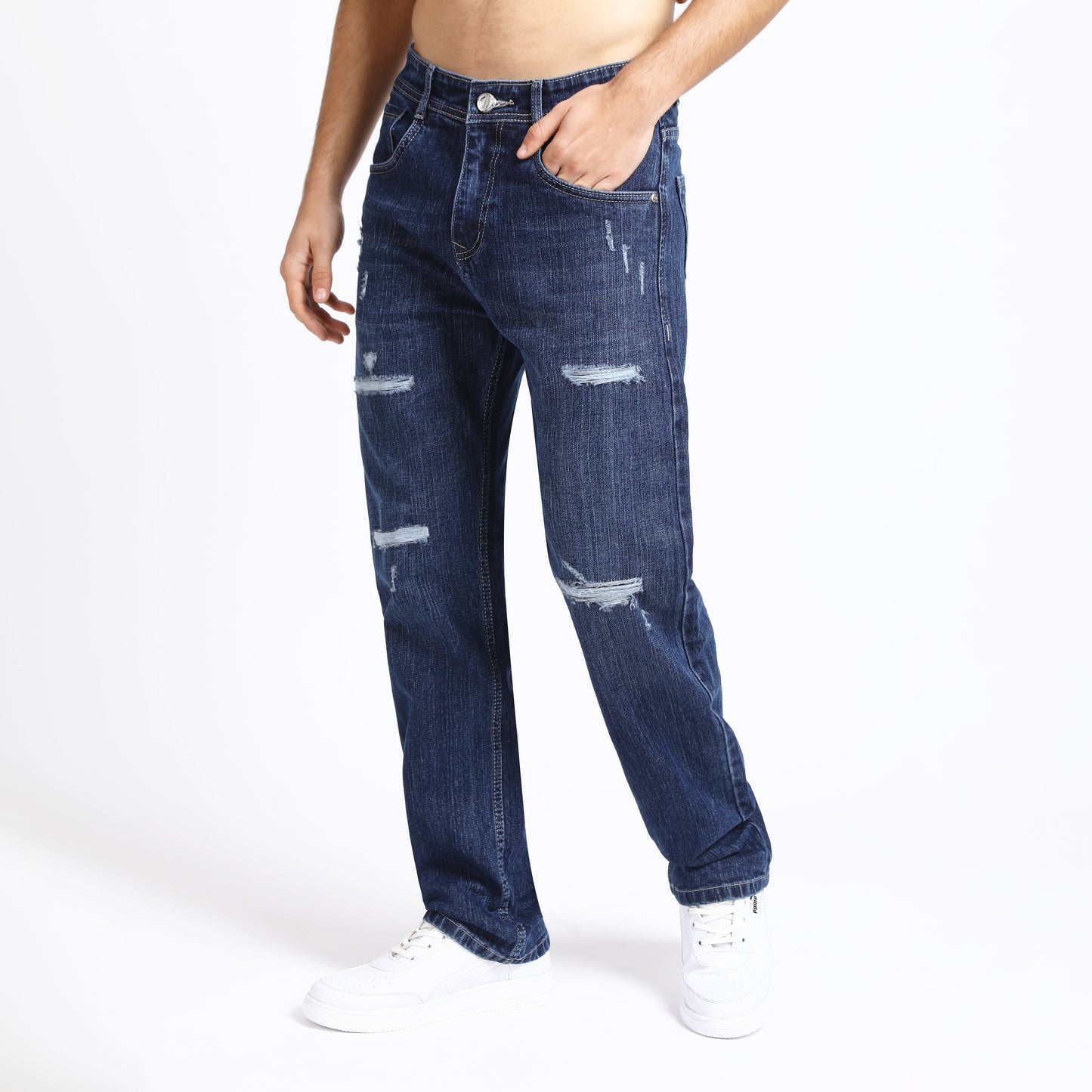 DARK GREY BAGGY FIT DISTRESSED JEANS TEDDY 4682-1