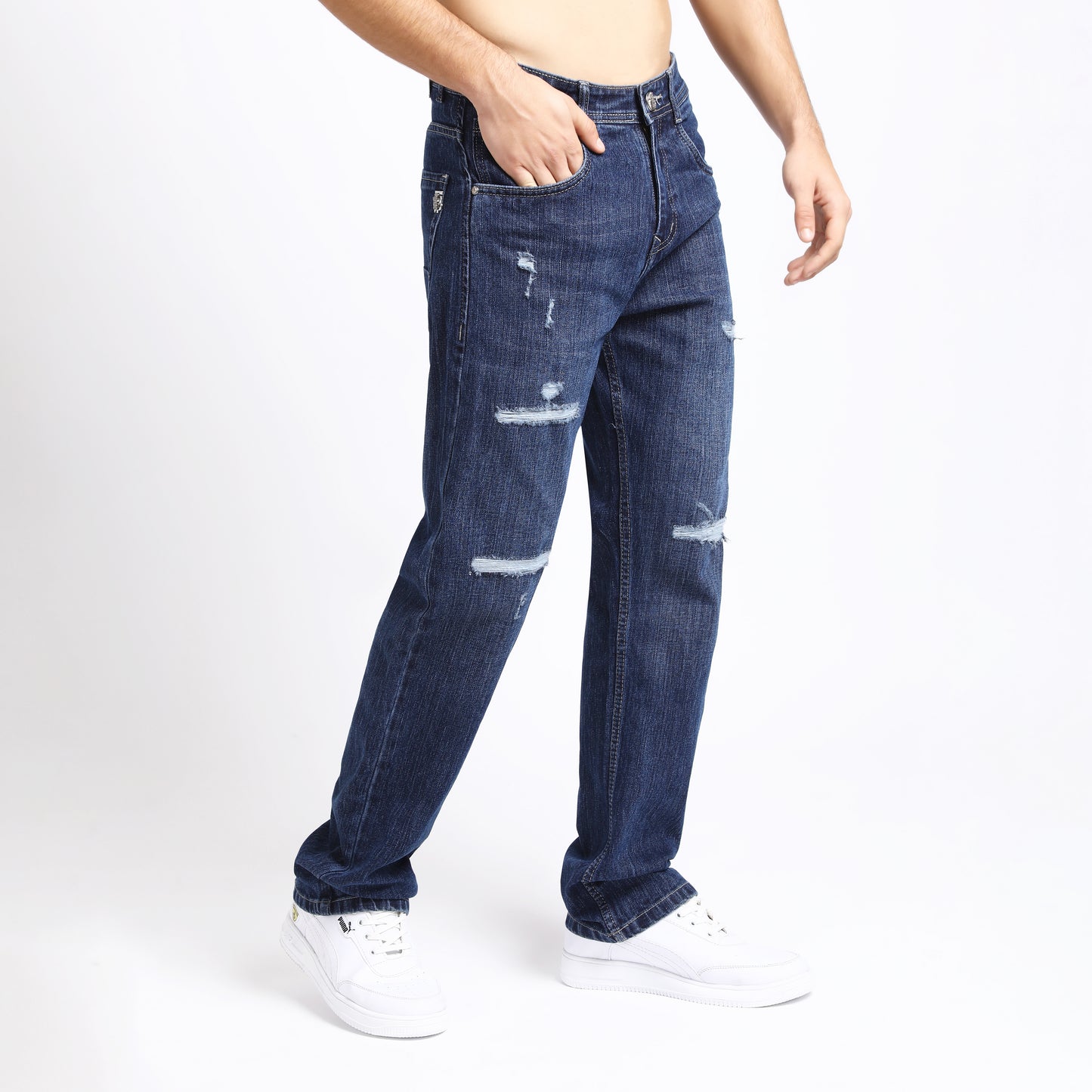 DARK GREY BAGGY FIT DISTRESSED JEANS TEDDY 4682-1
