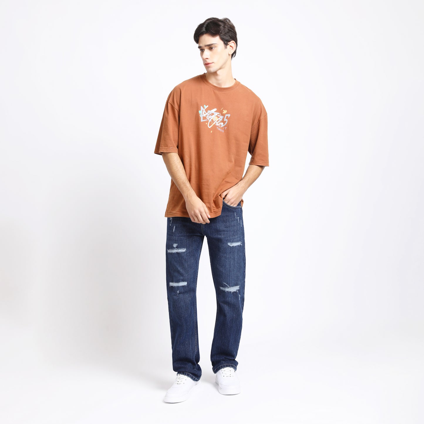 DARK GREY BAGGY FIT DISTRESSED JEANS TEDDY 4682-1