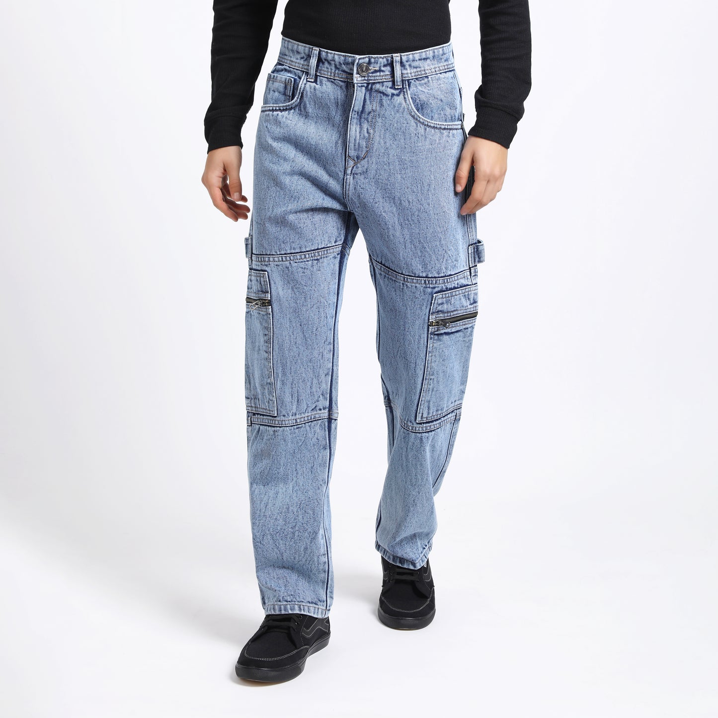 LIGHT BLUE BAGGY CARGO FIT JEANS 4785-2