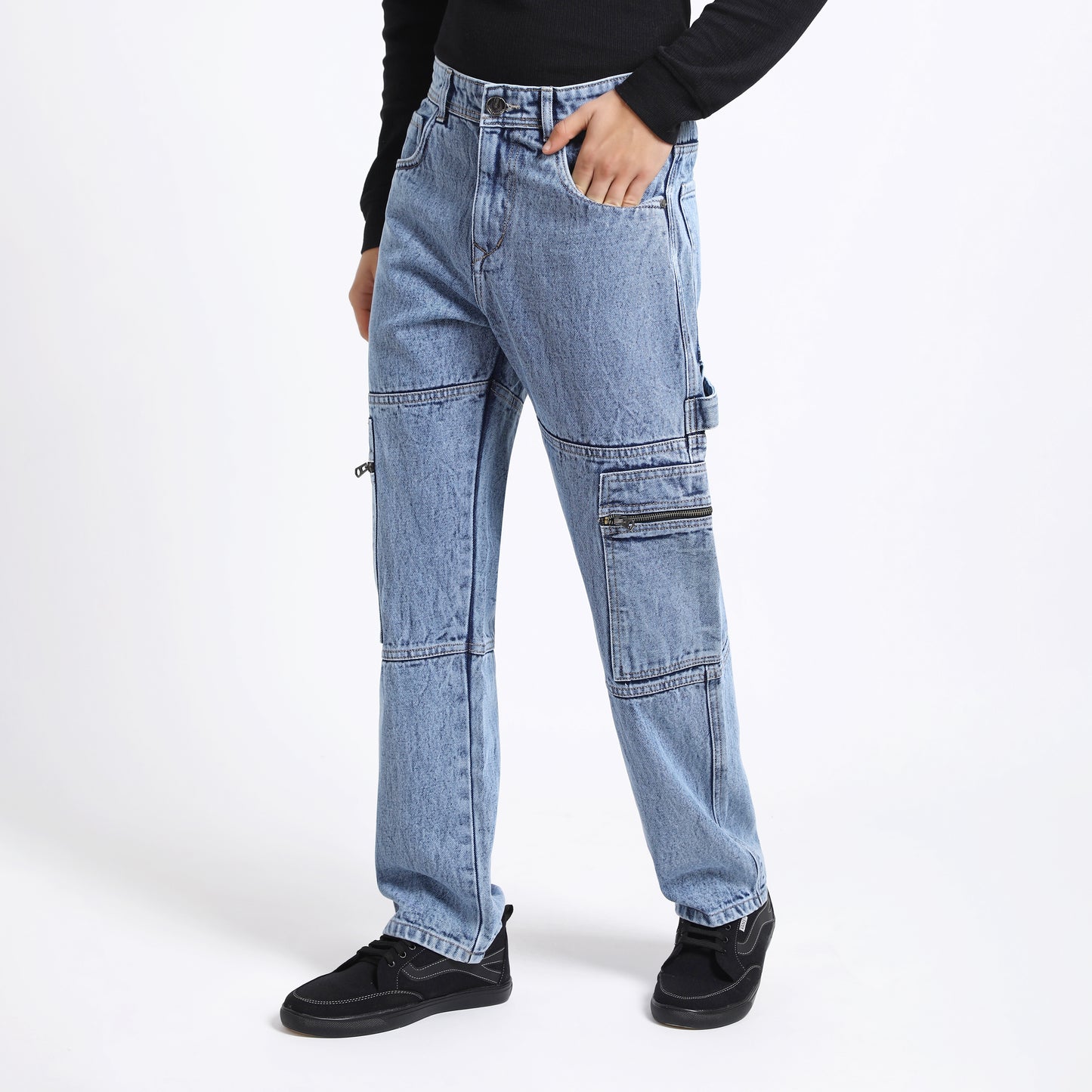 LIGHT BLUE BAGGY CARGO FIT JEANS 4785-2
