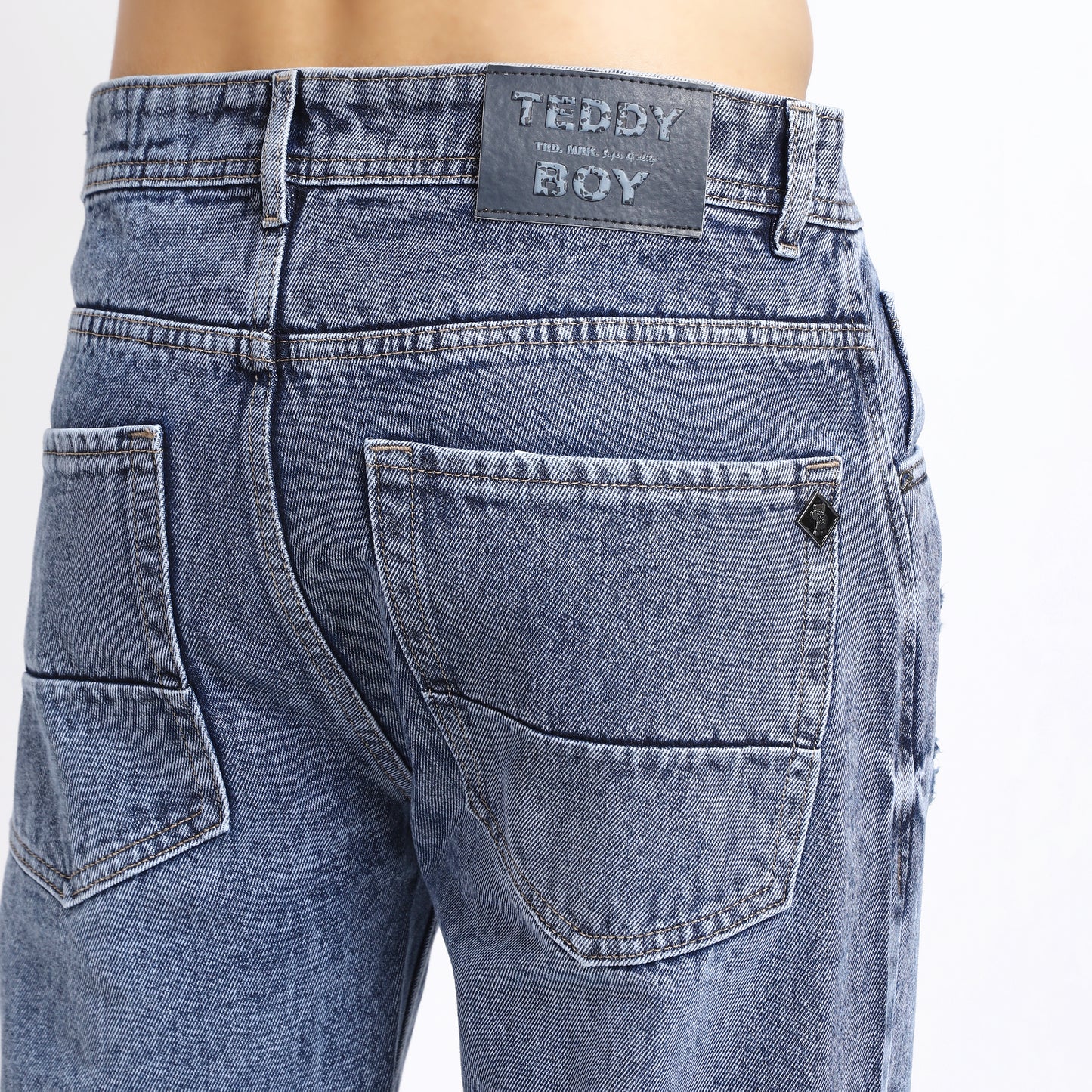 LIGHT BLUE BAGGY FIT DISTRESSED JEANS TEDDY 4715-2