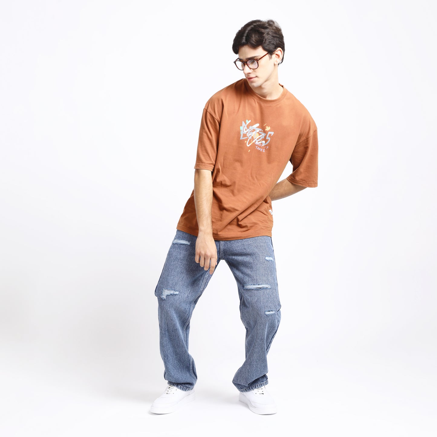 LIGHT BLUE BAGGY FIT DISTRESSED JEANS TEDDY 4715-2