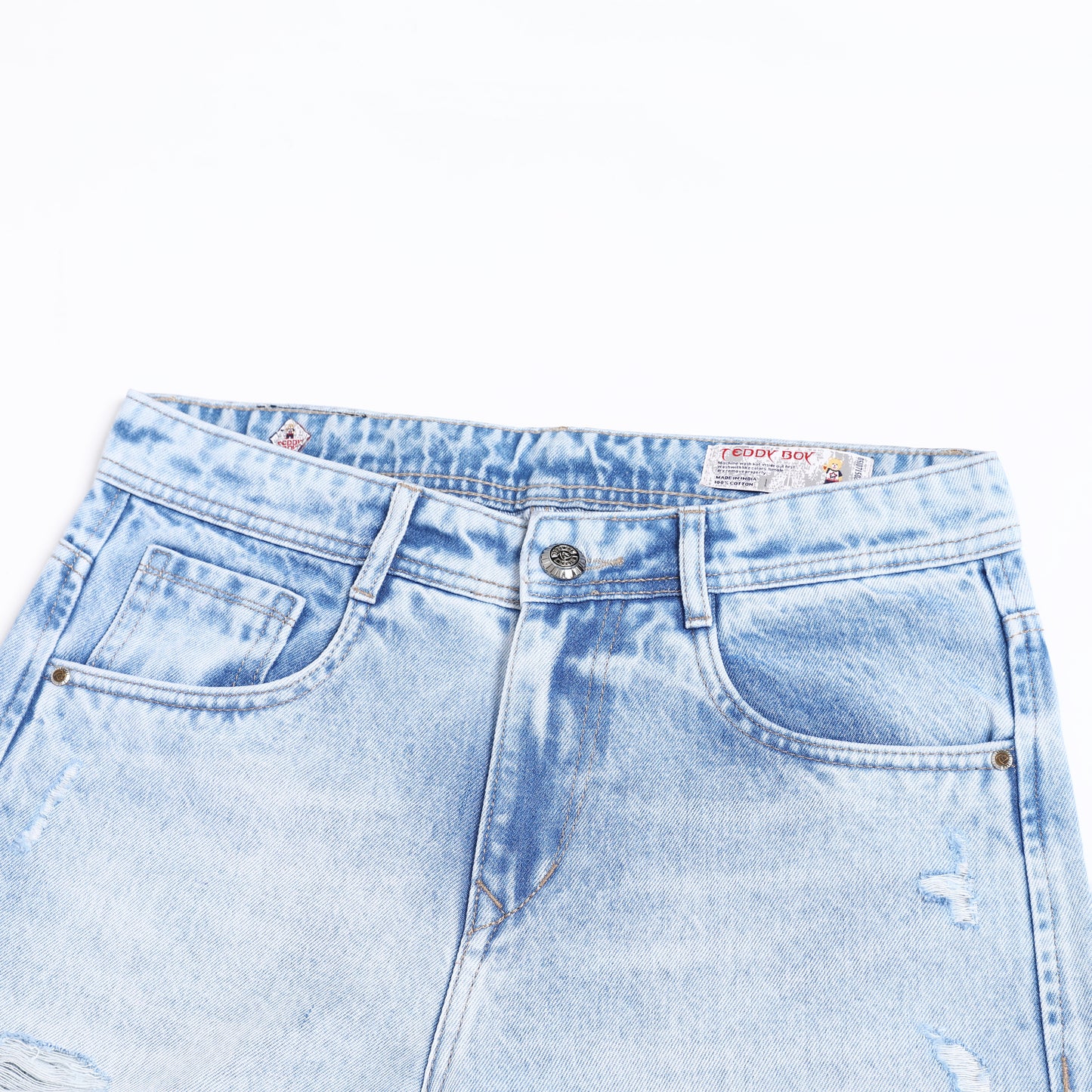 ICE BLUE BAGGY FIT DISTRESSED JEANS TEDDY 4773