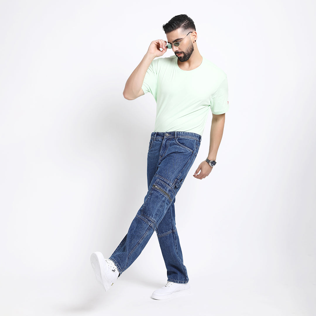 BLUE BAGGY CARGO FIT JEANS 4785-1