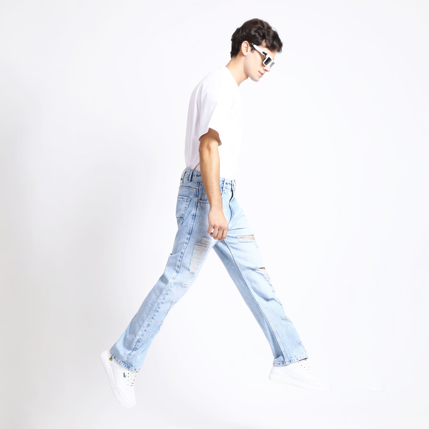 ICE BLUE BAGGY FIT DISTRESSED JEANS TEDDY 4773