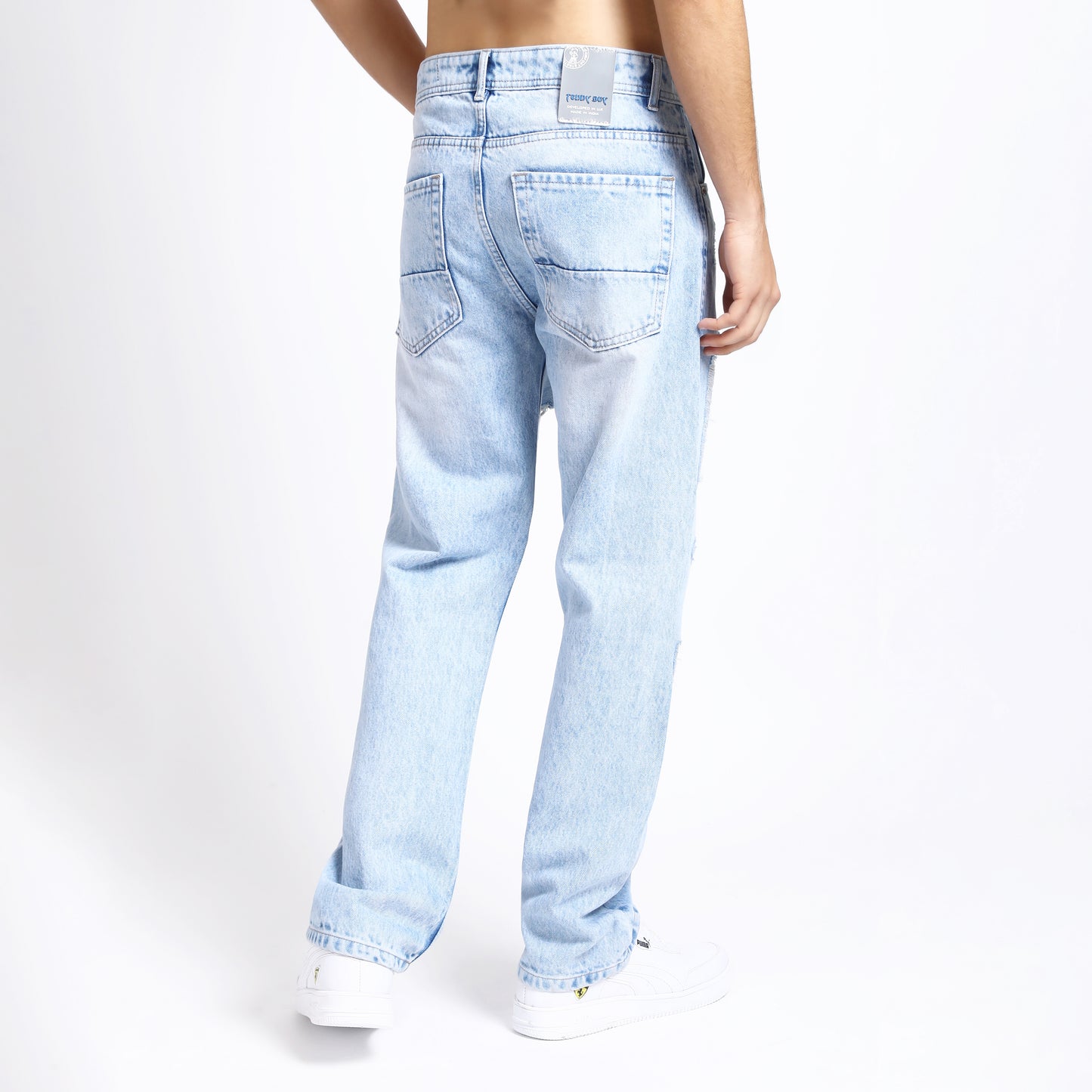 ICE BLUE BAGGY FIT DISTRESSED JEANS TEDDY 4773