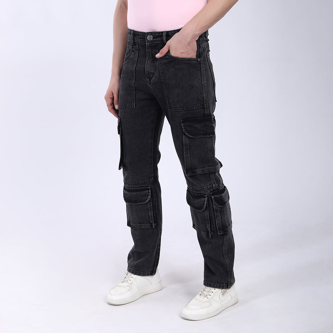 BLACK BAGGY CARGO FIT JEAN 4820-2