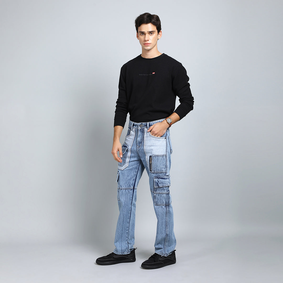 CARGO BLUE RISE BAGGY FIT JEAN TEDDY 4788-2