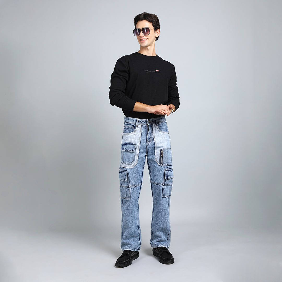 CARGO BLUE RISE BAGGY FIT JEAN TEDDY 4788-2