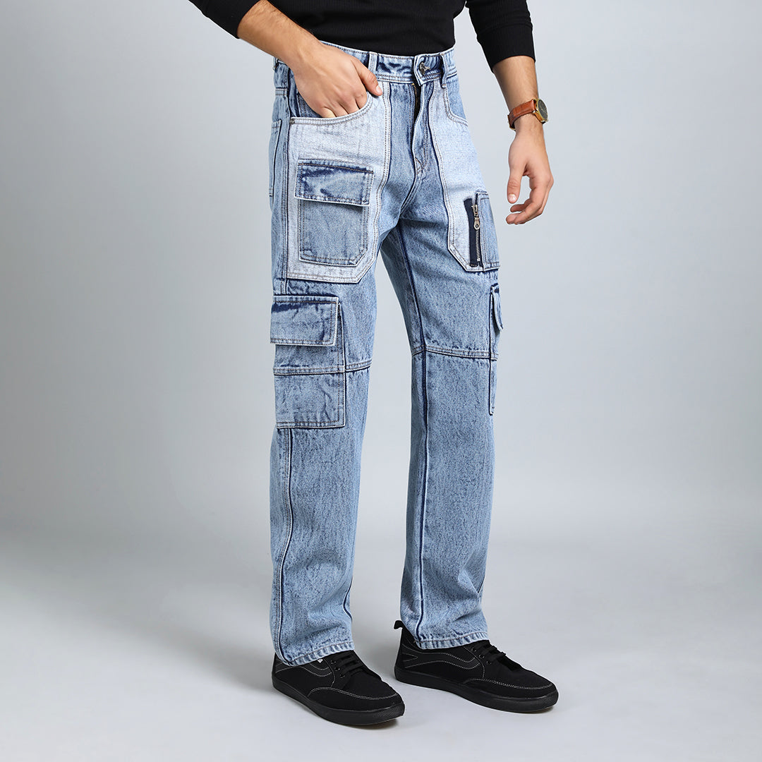 CARGO BLUE RISE BAGGY FIT JEAN TEDDY 4788-2