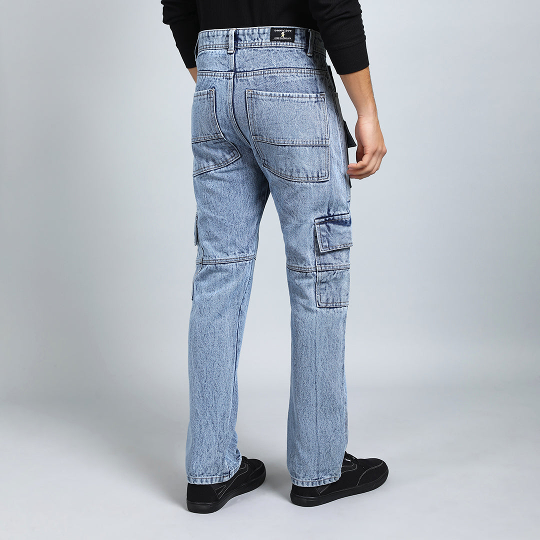 CARGO BLUE RISE BAGGY FIT JEAN TEDDY 4788-2