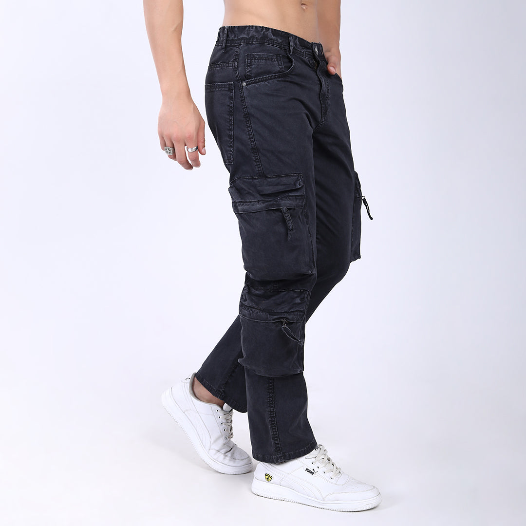 BLACK BAGGY CARGO FIT JEANS WITH LARGE POCKET 4899-5