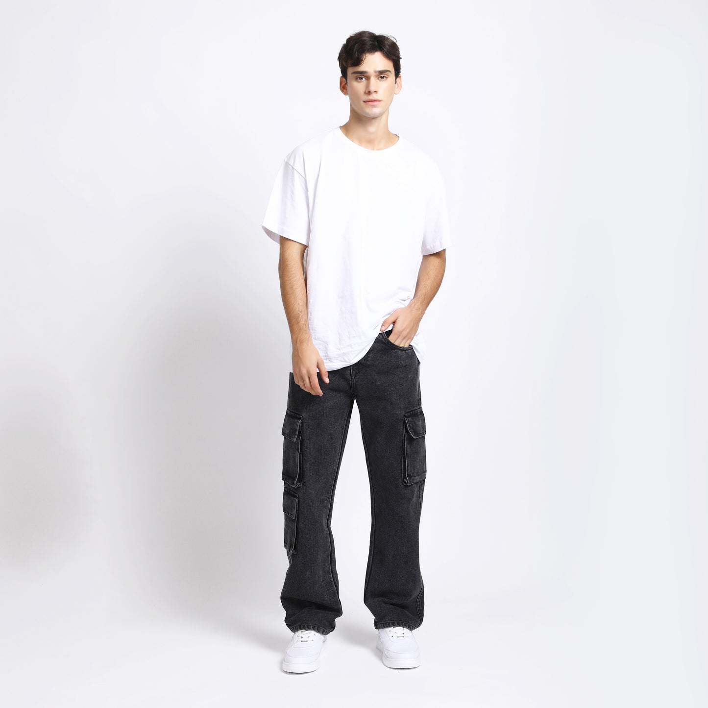 BLACK BAGGY CARGO FIT JEANS 4726-1