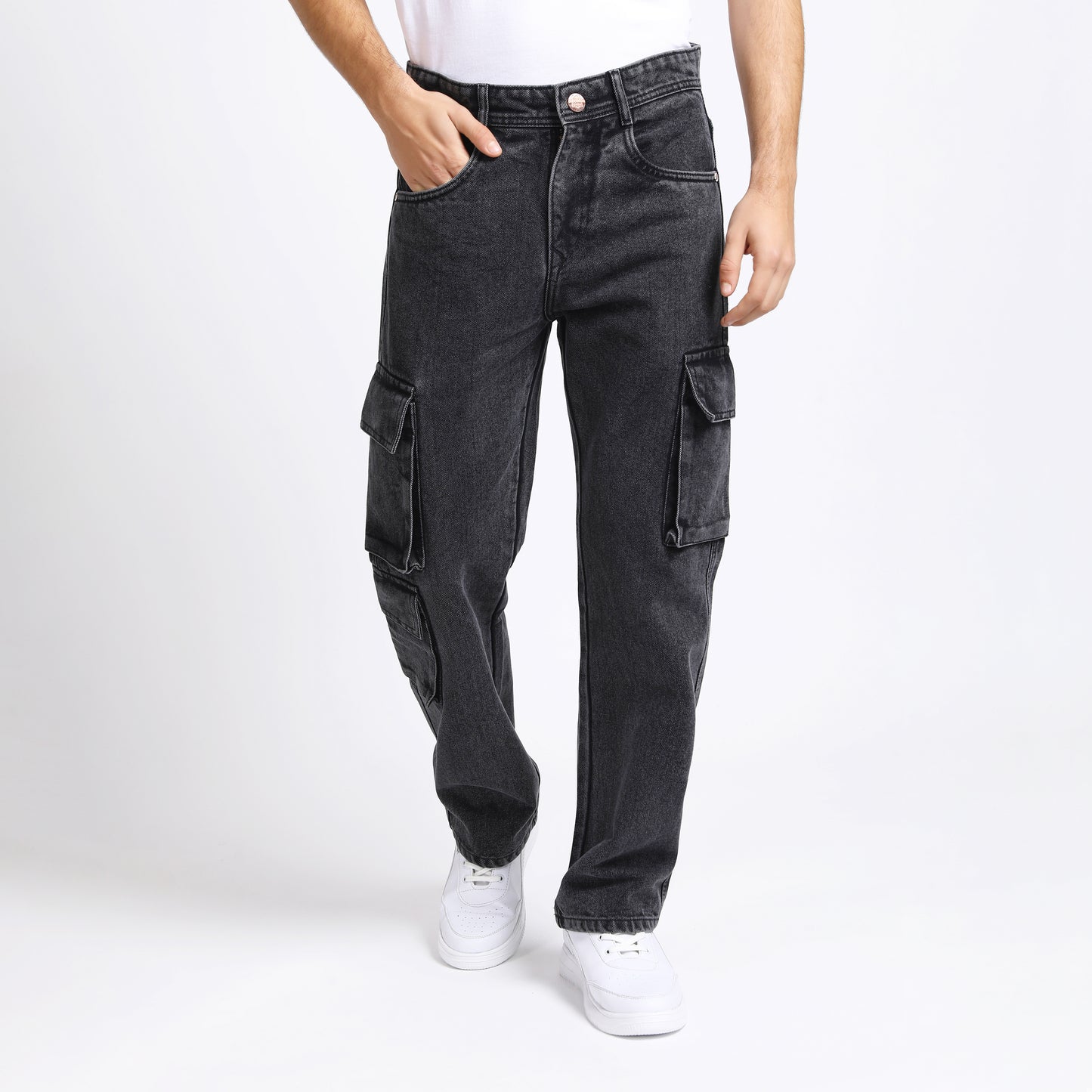 BLACK BAGGY CARGO FIT JEANS 4726-1