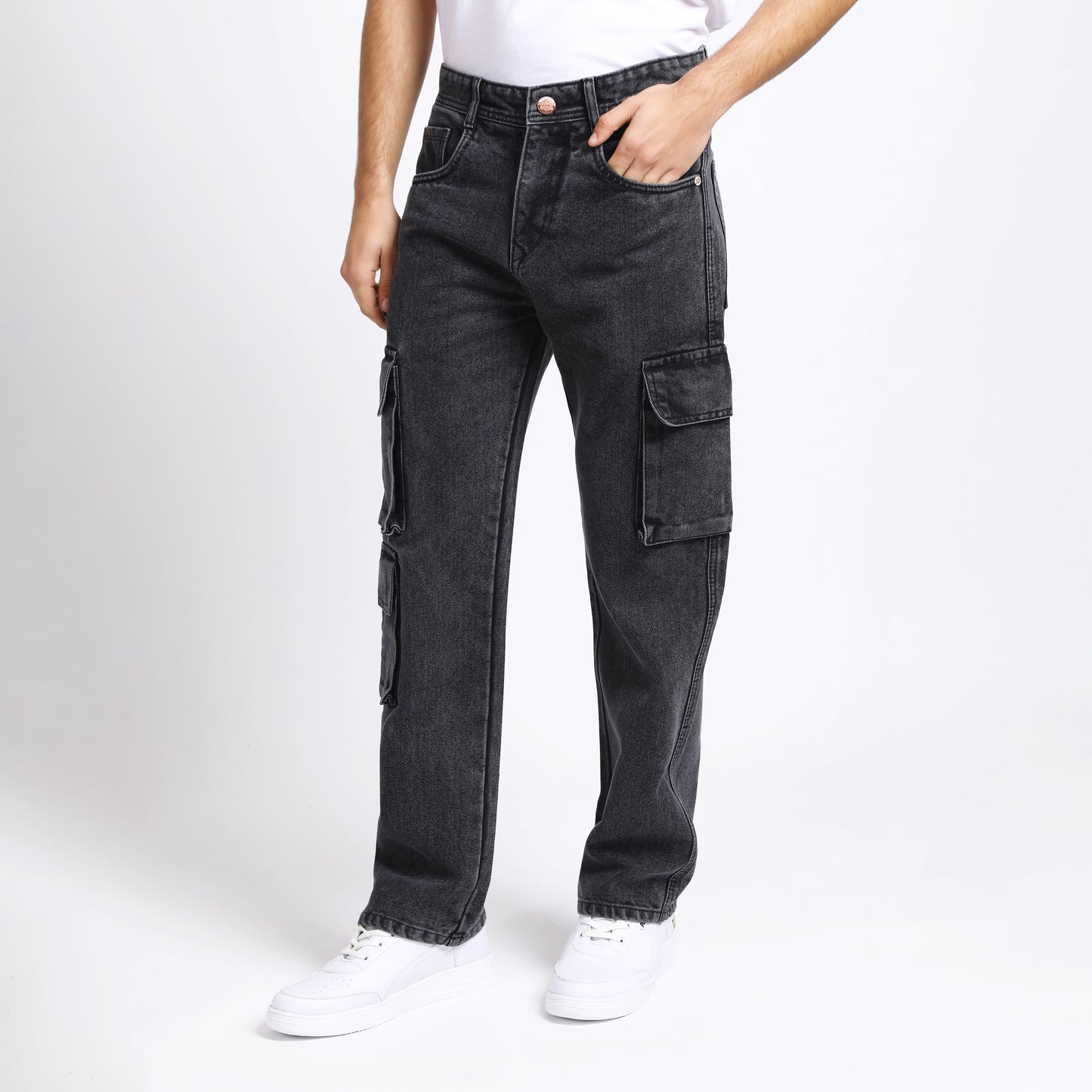 BLACK BAGGY CARGO FIT JEANS 4726-1