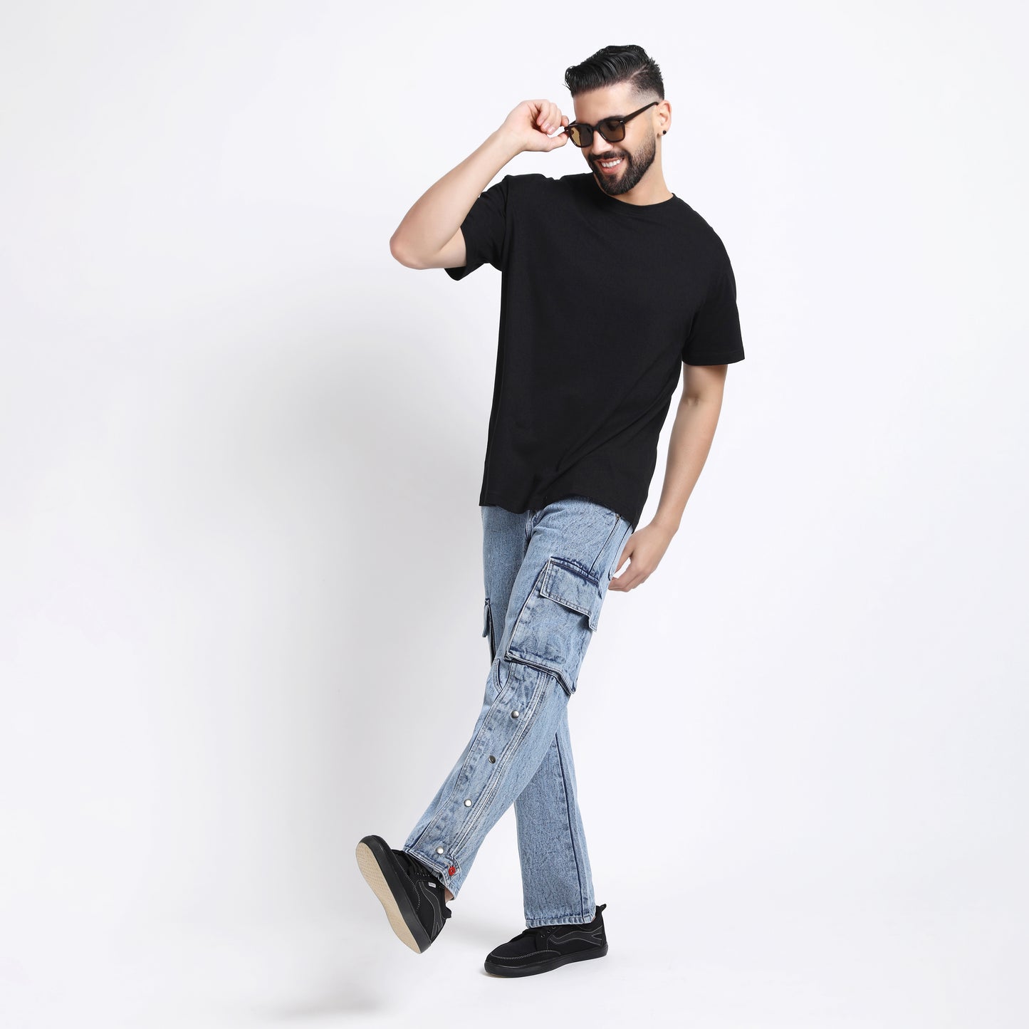 DARK BLUE BAGGY CARGO FIT JEANS 4789-2
