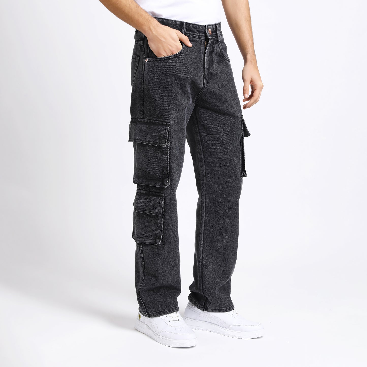 BLACK BAGGY CARGO FIT JEANS 4726-1