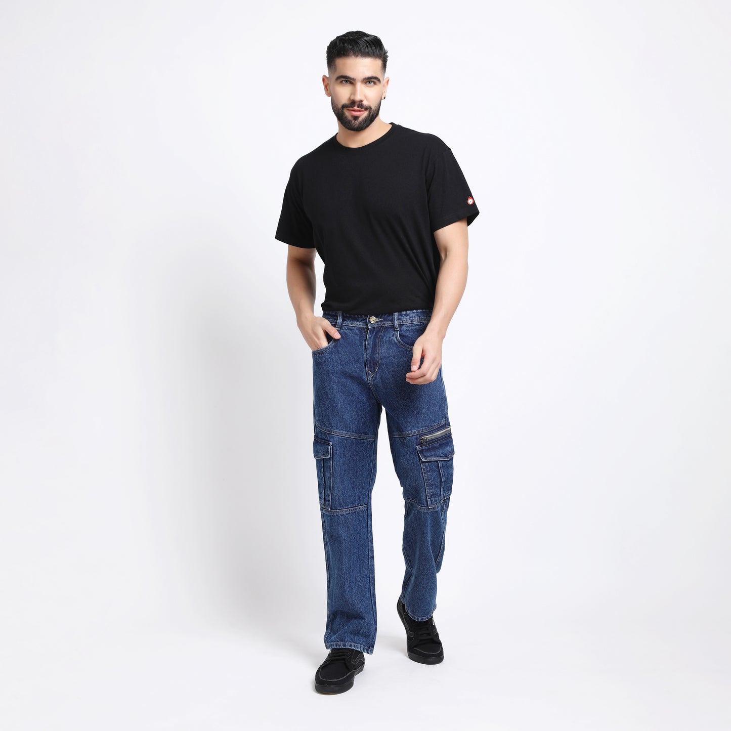 DARK BLUE BAGGY CARGO FIT JEANS 4786-1
