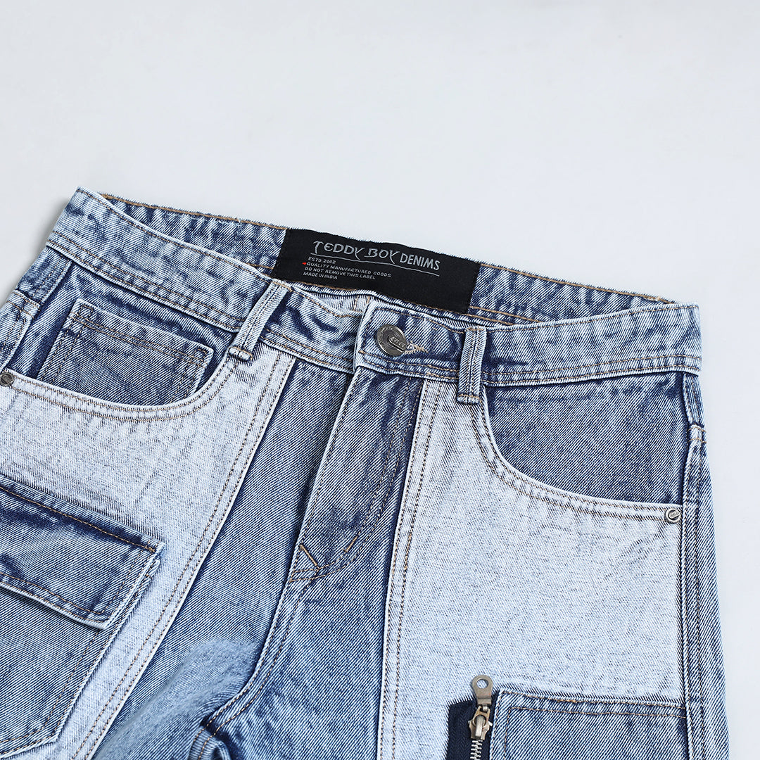 CARGO BLUE RISE BAGGY FIT JEAN TEDDY 4788-2
