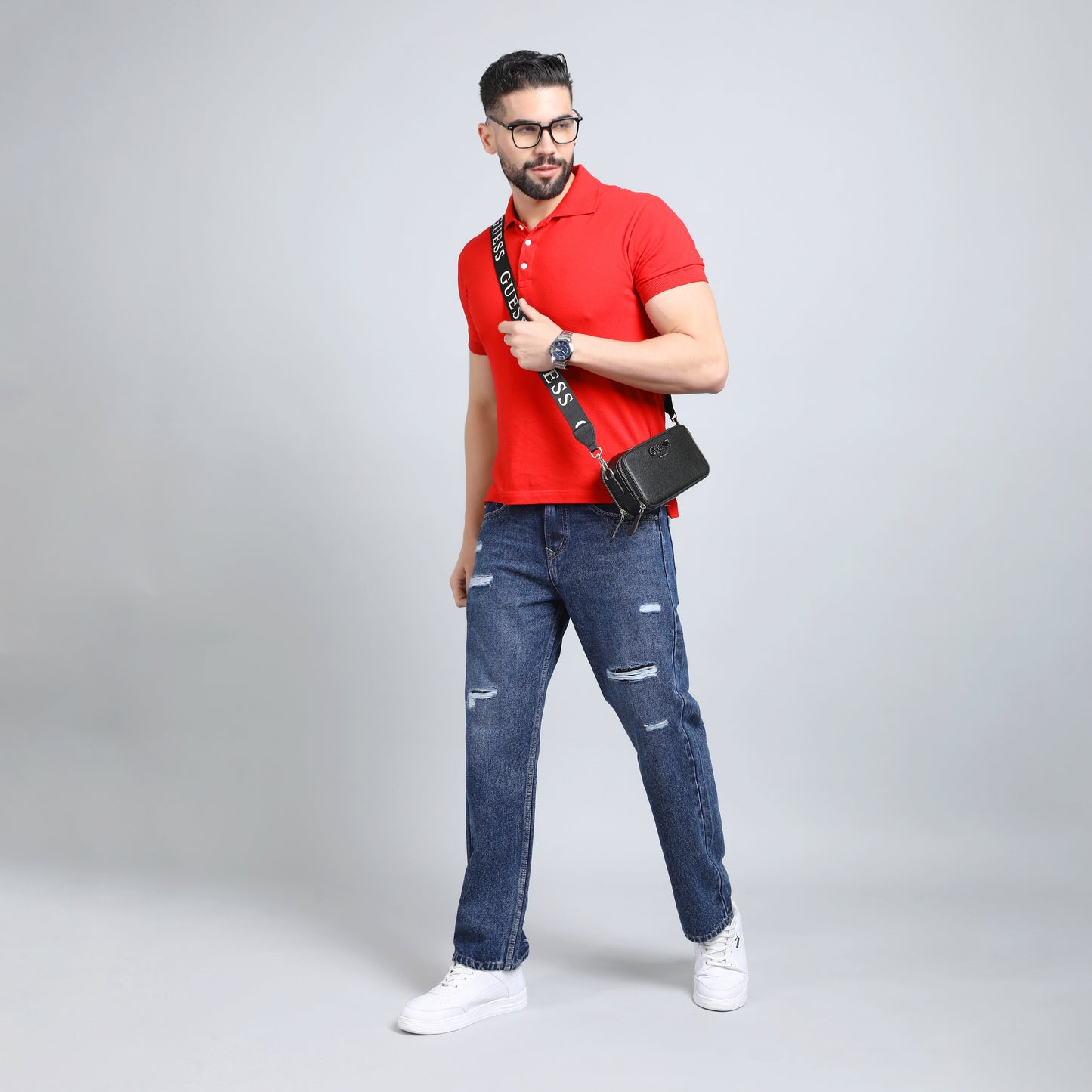 BLUE BAGGY FIT DISTRESSED JEANS TEDDY 4715-1