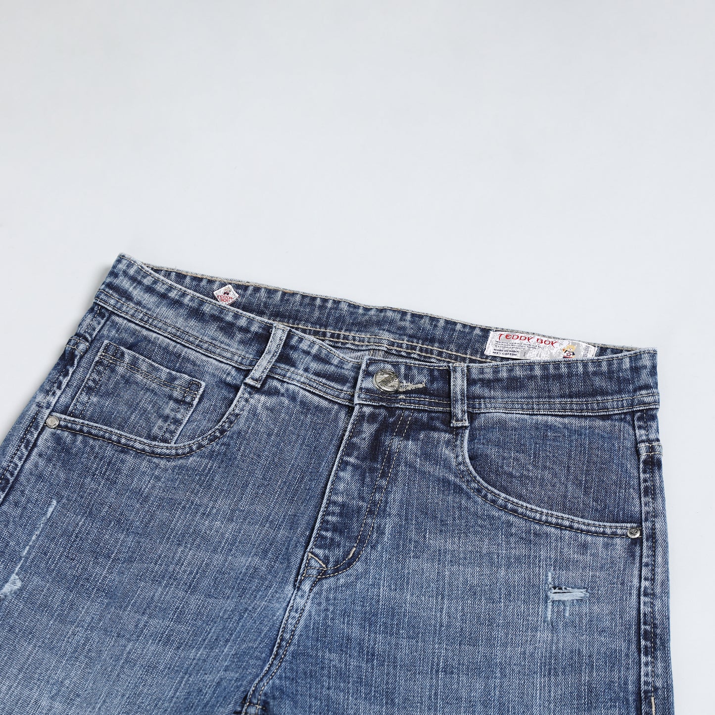 LIGHT GREY BAGGY FIT DISTRESSED JEANS TEDDY 4682-2