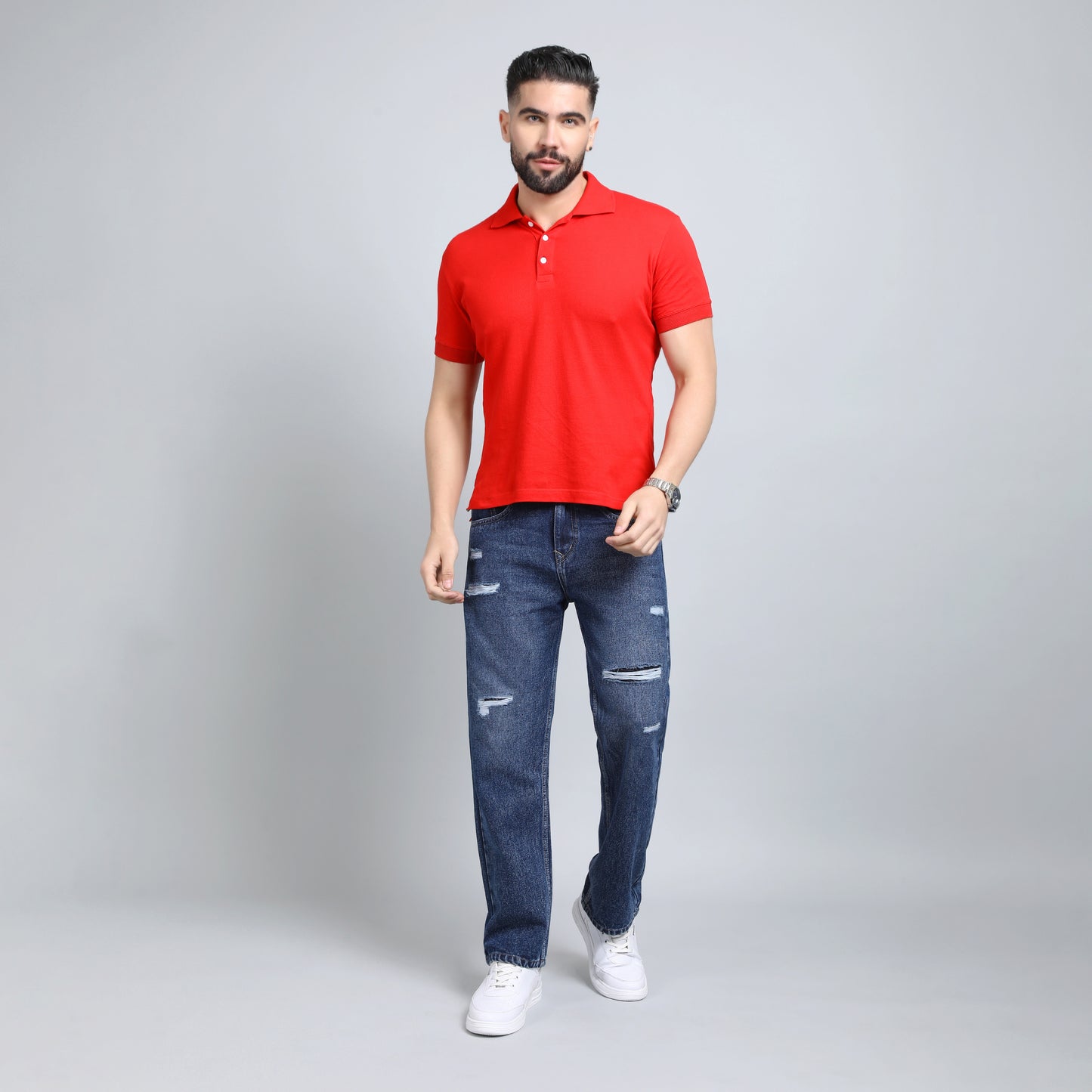 BLUE BAGGY FIT DISTRESSED JEANS TEDDY 4715-1