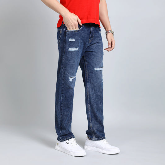 BLUE BAGGY FIT DISTRESSED JEANS TEDDY 4715-1