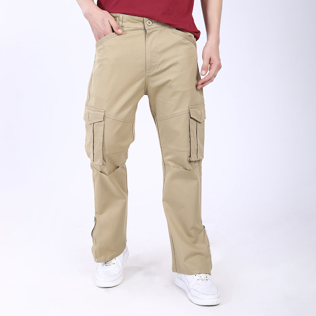 Men's Relaxed Fit Beige Stretch Cotton Cargo Pants – Streetwear Utility Style 4802-2