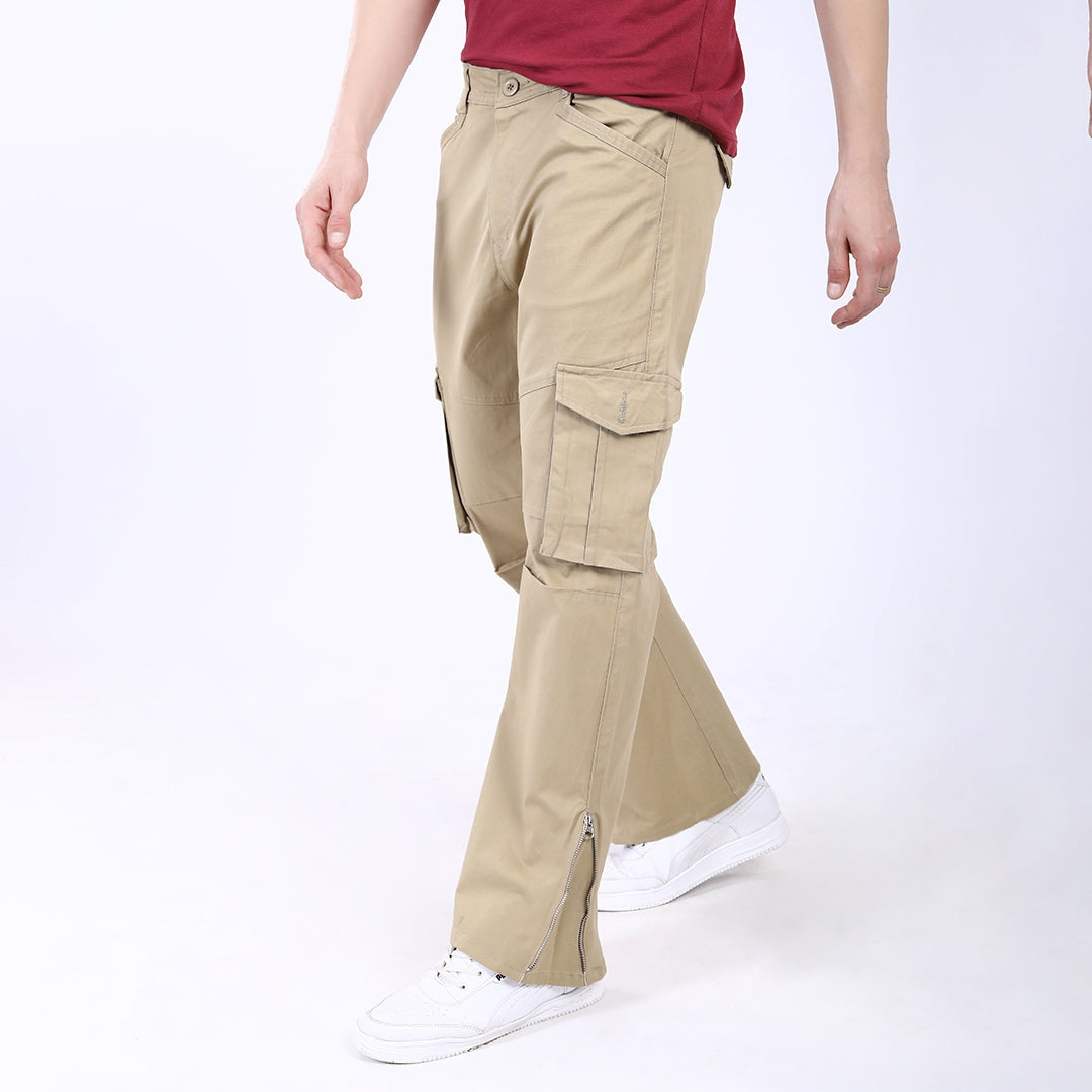 Men's Relaxed Fit Beige Stretch Cotton Cargo Pants – Streetwear Utility Style 4802-2