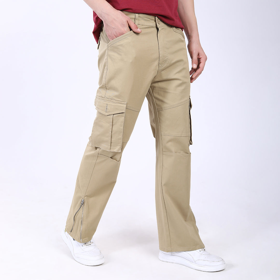 Men's Relaxed Fit Beige Stretch Cotton Cargo Pants – Streetwear Utility Style 4802-2