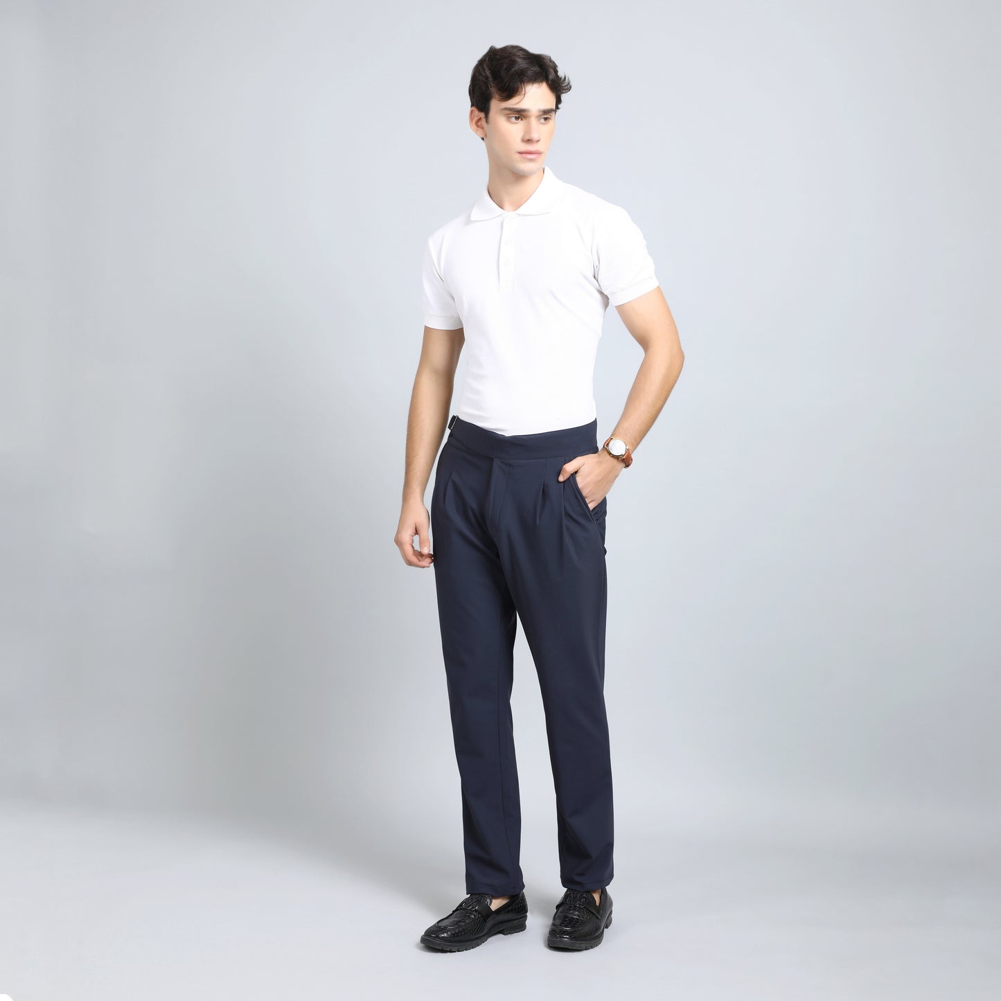 BARITONE NAVY BLUE SLIM FIT GURKHA TROUSERS 4798-3