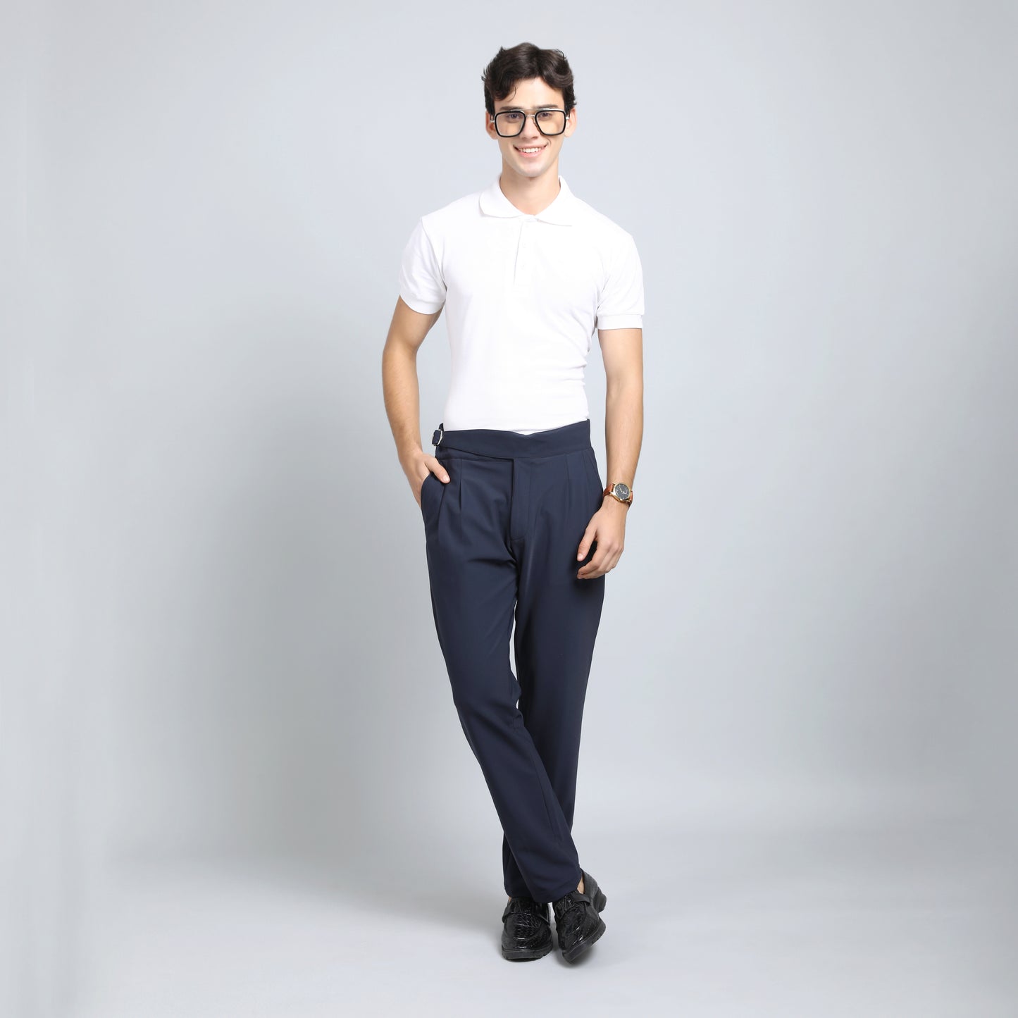 BARITONE NAVY BLUE SLIM FIT GURKHA TROUSERS 4798-3