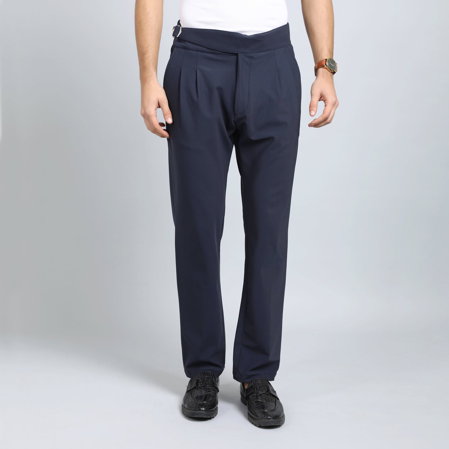 BARITONE NAVY BLUE SLIM FIT GURKHA TROUSERS 4798-3