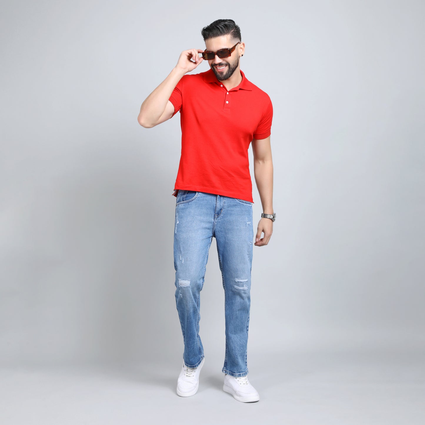 BLUE DISTRESSED BAGGY FIT JEANS TEDDY 4670-1