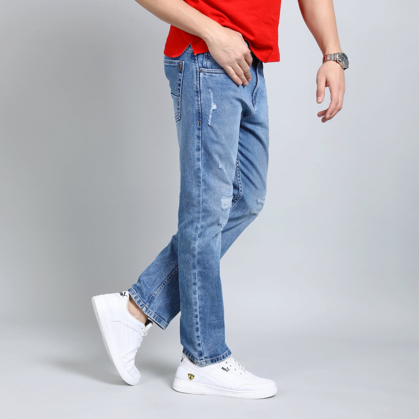BLUE DISTRESSED BAGGY FIT JEANS TEDDY 4670-1