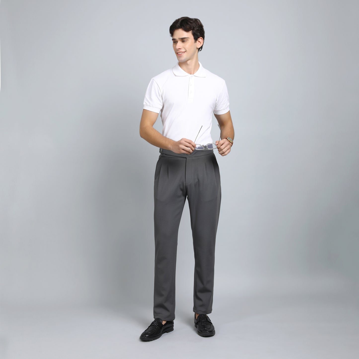DARK GREY SLIM FIT GURKHA TROUSERS 4797-4